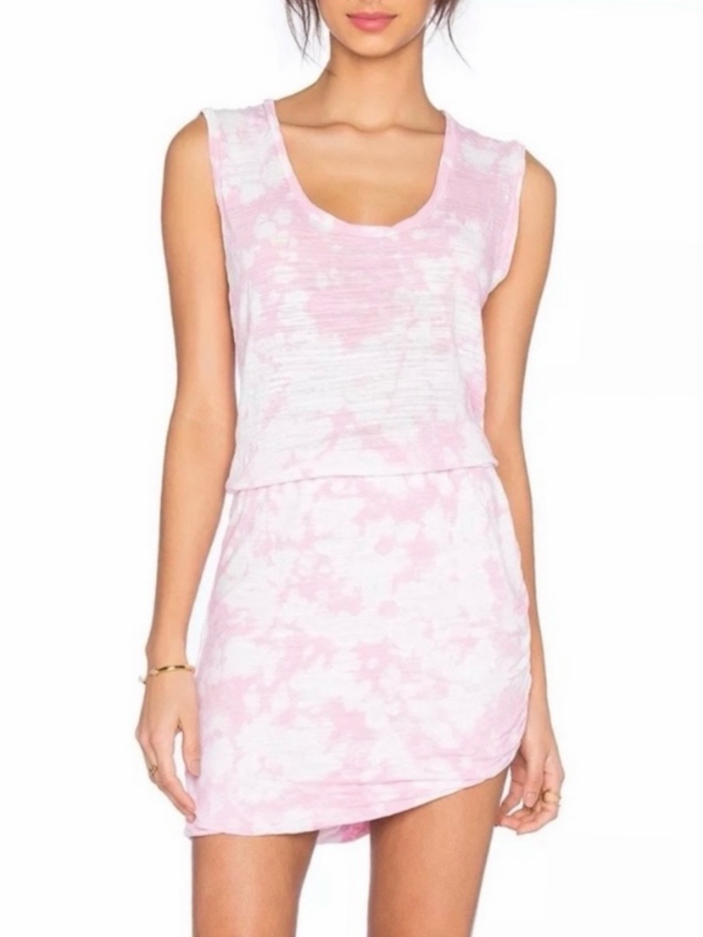 LNA Pink and White Asymmetrical Tank Dress